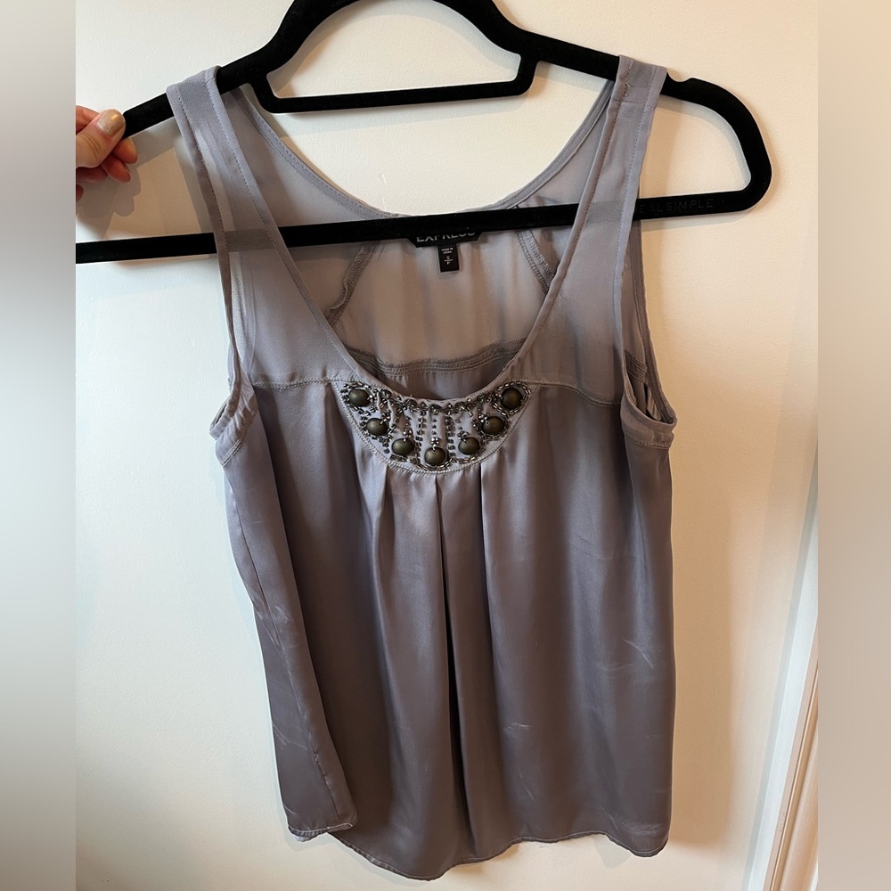 Gray Blouse with Beaded Embellishments — Size S